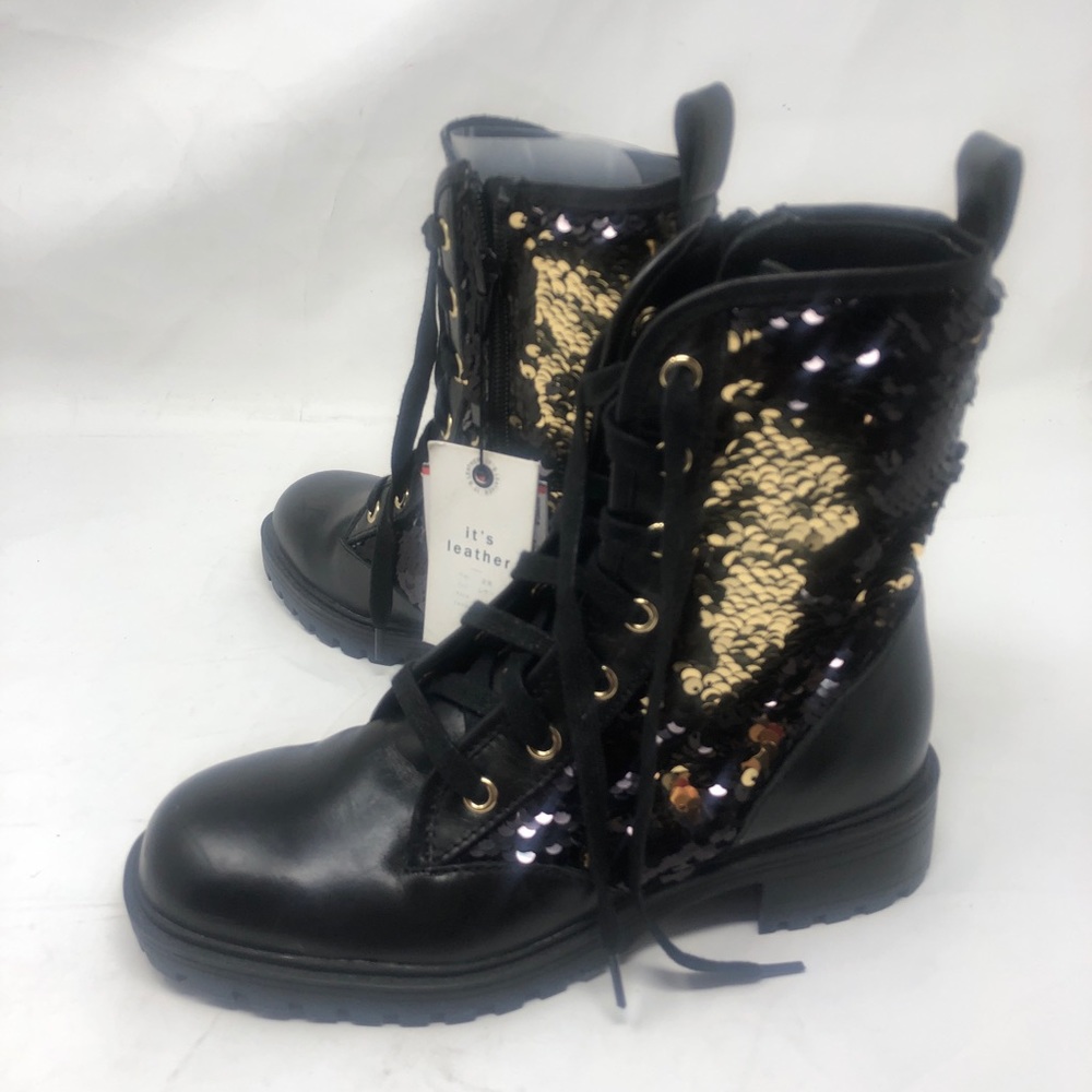 ZARA BLOGGER FAVE BLACK SEQUIN LACE UP COMBAT BOOTS